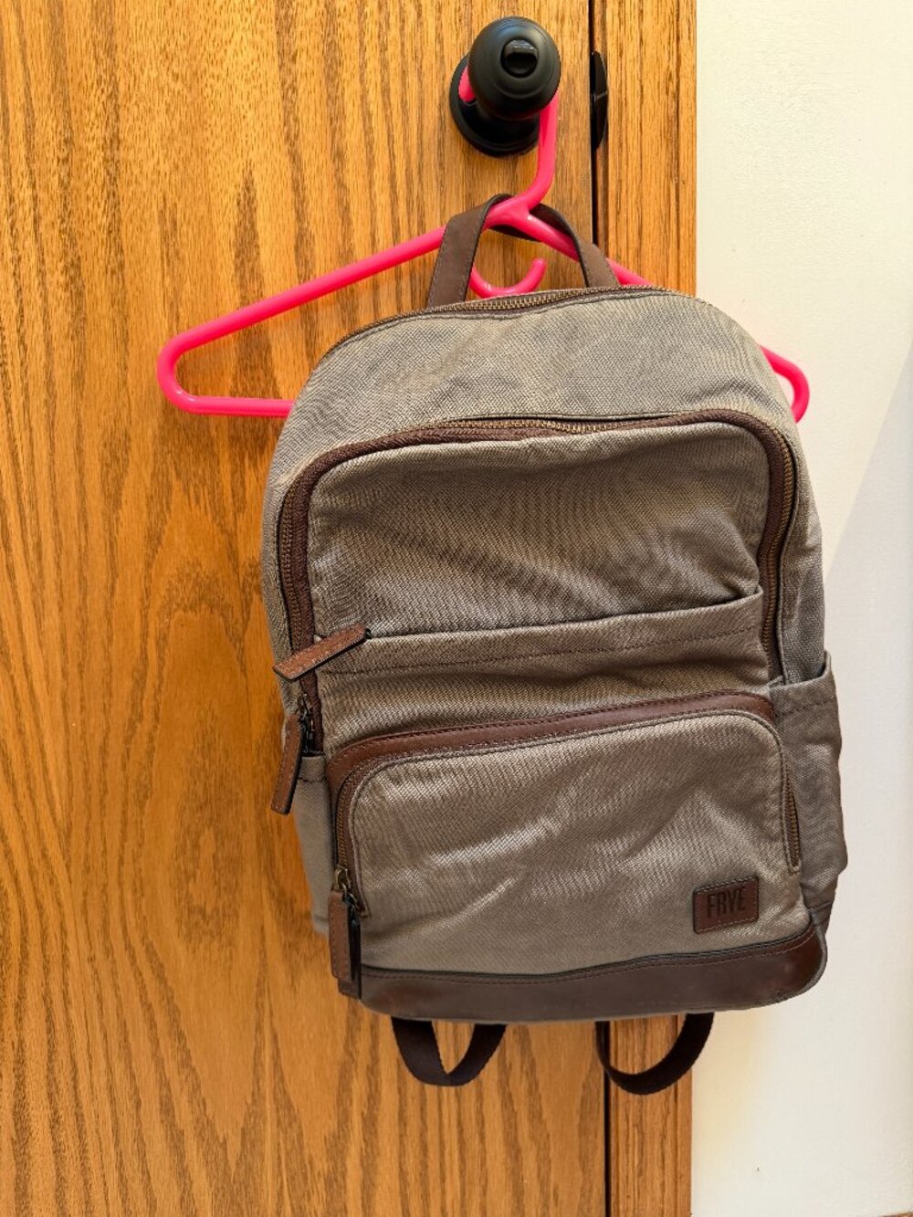 Frye Carter Leather Trim Canvas Backpack Gray
